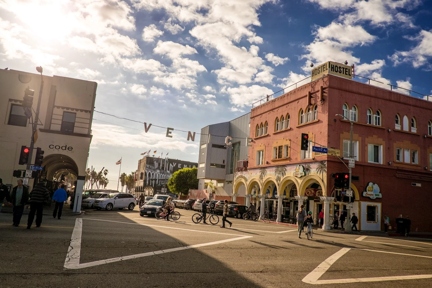 The canals are a short walk away from the Venice sign.